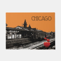 chicago CTA TRain at Station 1950 Vintage Photo