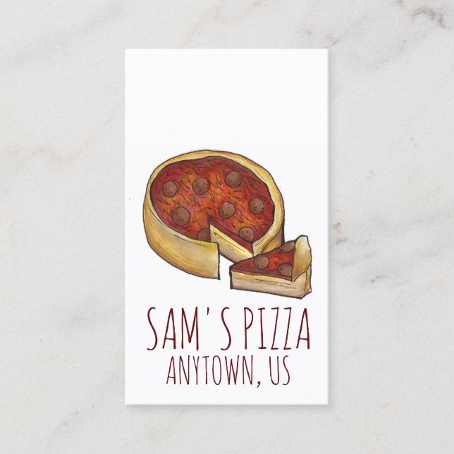 Chicago Deep Dish Pepperoni Pizza Shop Pizzeria Business Card (Front)