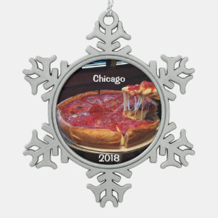 Chicago Deep Dish Snowflake Pewter Christmas Ornament