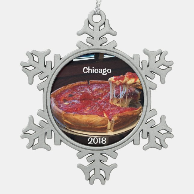 Chicago Deep Dish Snowflake Pewter Christmas Ornament (Front)