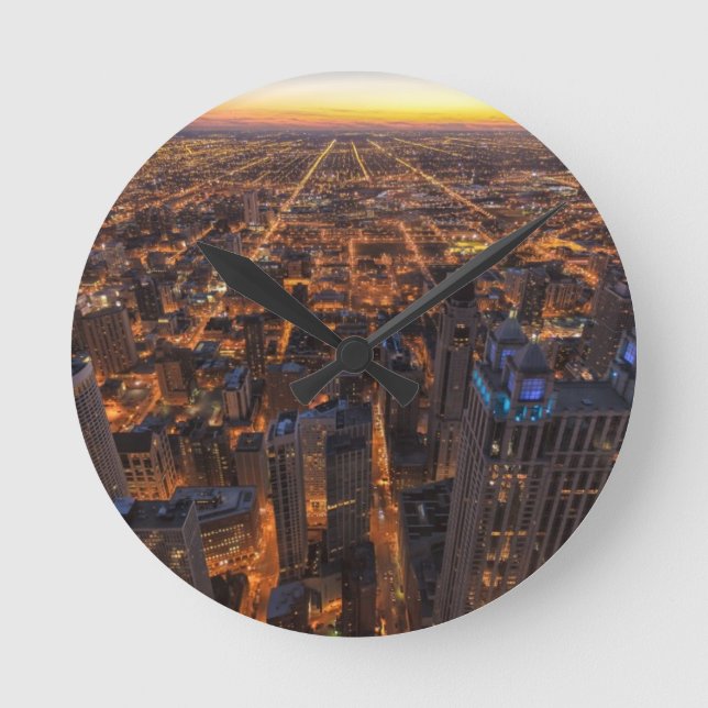 Chicago downtown at sunset round clock (Front)