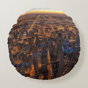 Chicago downtown at sunset round pillow