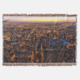 Chicago downtown at sunset throw blanket
