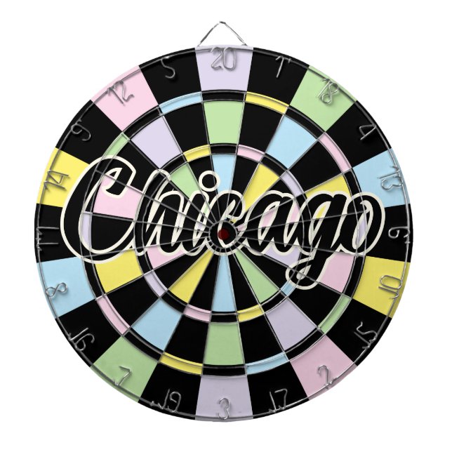 Chicago editable text Black And Pastel Colours Dartboard (Front)