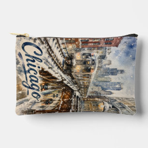 Chicago El Train in the Winter Snow Accessory Pouch