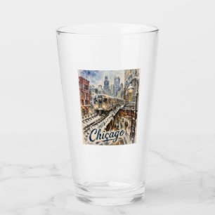Chicago El Train in the Winter Snow Glass