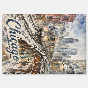 Chicago El Train in the Winter Snow Magnet
