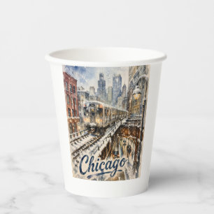 Chicago El Train in the Winter Snow Paper Cups