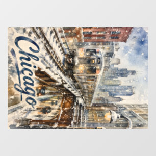 Chicago El Train in the Winter Snow Window Cling