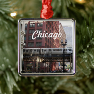 Chicago Elevated Loop Train Holiday Metal Ornament
