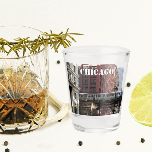 Chicago Elevated Loop Train Photo Shot Glass (In Situ)