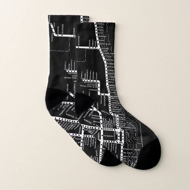 CHICAGO ELEVATED TRAIN VINTAGE SYSTEM MAP SUBWAY SOCKS (Pair)