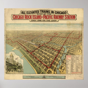 Chicago Elevated Trains 1897 Panoramic Map Poster