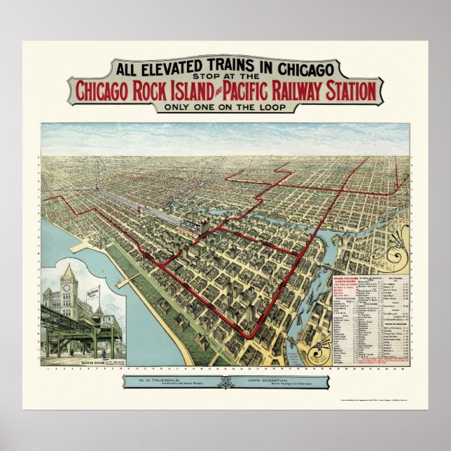 Chicago Elevated Trains, IL Panoramic Map - 1893 Poster (Front)
