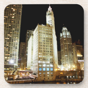 Chicago famous landmark at night coaster
