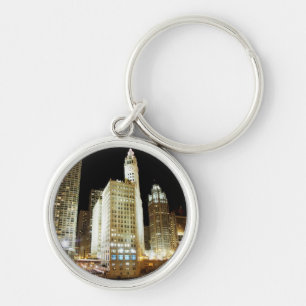 Chicago famous landmark at night keychain