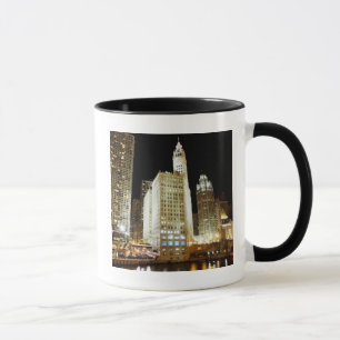 Chicago famous landmark at night mug