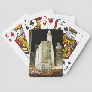Chicago famous landmark at night playing cards