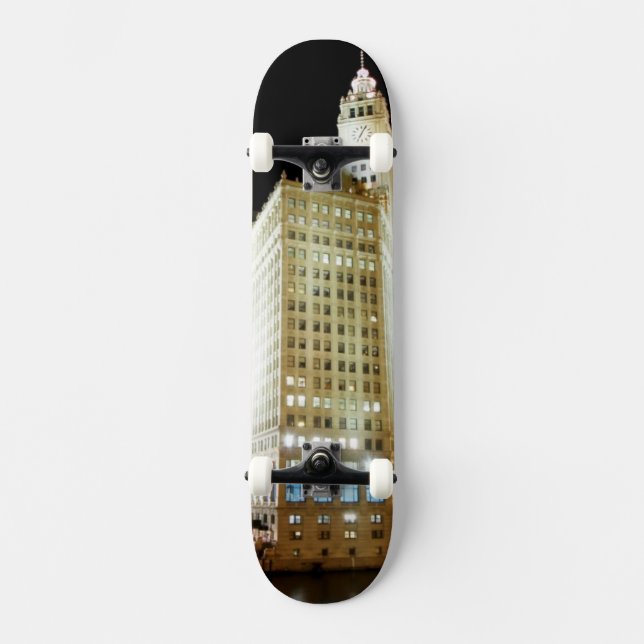 Chicago famous landmark at night skateboard (Front)