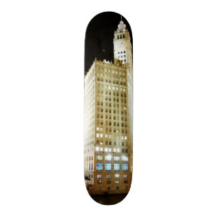 Chicago famous landmark at night skateboard