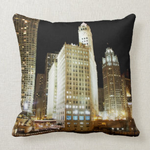 Chicago famous landmark at night throw pillow