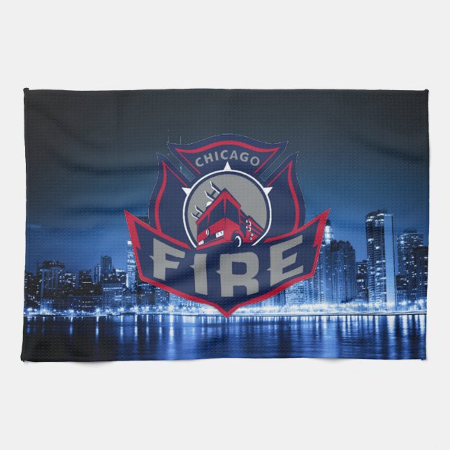Chicago Fire With Skyline Kitchen Towel (Horizontal)