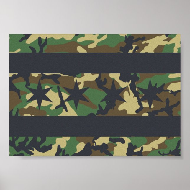 Chicago Flag Camo Design Poster (Front)