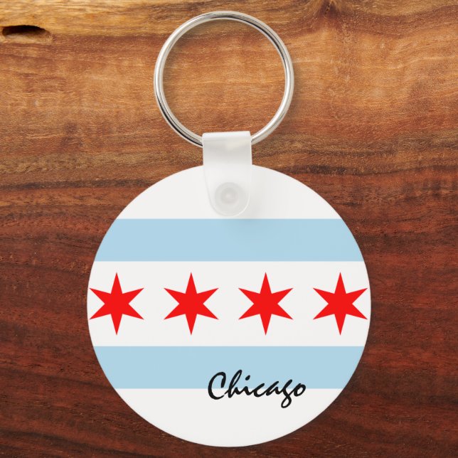 Chicago Flag, City & Illinois State USA / sports Keychain (Back)