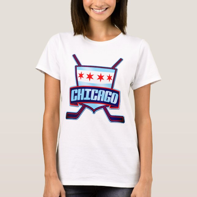 Chicago Flag Hockey Logo With Back Print T-Shirt (Front)