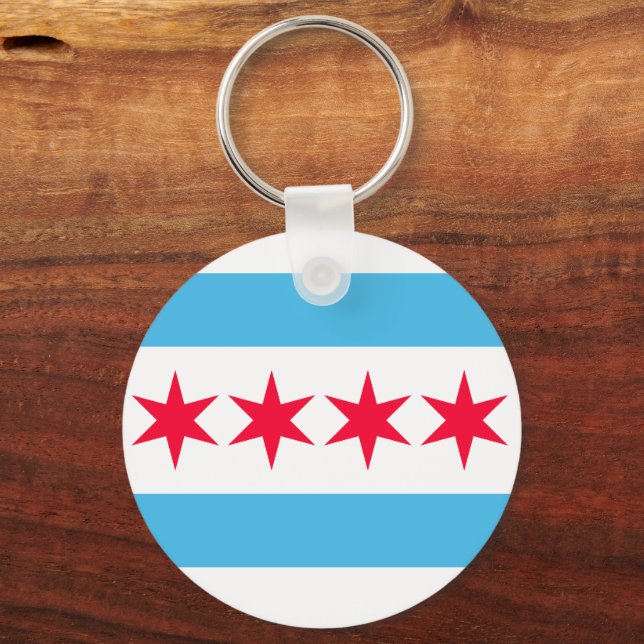 Chicago Flag Inspired Retro City Pride Design Keychain (Front)