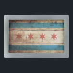 Chicago Flag on Old Wood Grain Belt Buckle<br><div class="desc">Chicago Flag on Old Wood Grain Feel free to modify the design according to your own preferences. You may change the design location, orientation, background colours and size. Also, you may add your own text, or slogan set its font, location and size, all in order to create the ultimate personal...</div>