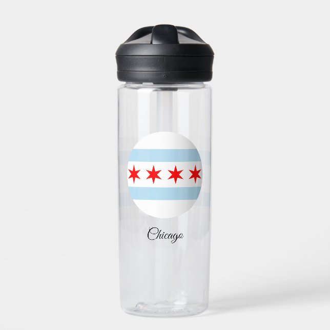 Chicago Flag, Patriotic USA, Illinois Water Bottle (Front)