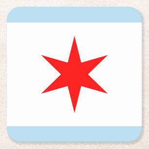 Chicago Flag Red Star Light Blue Stripes Square Paper Coaster