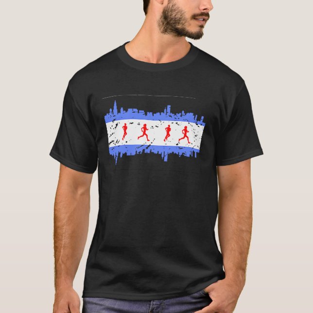 Chicago Flag Runner Gear Chicago Running Apparel T-Shirt (Front)