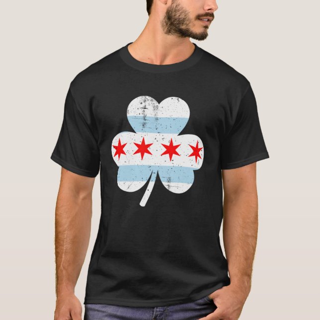 Chicago Flag Shamrock Irish Pride St Patrick s Day T-Shirt (Front)