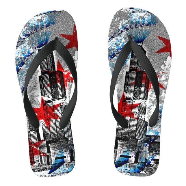 Chicago Flag Skyline Art Flip Flops (Footbed)