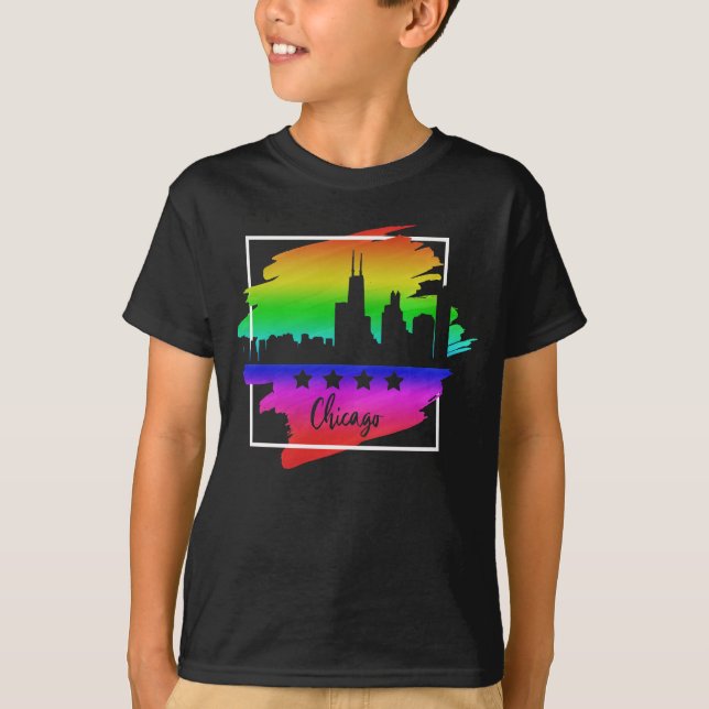 Chicago Flag Skyline LGBT Gay Pride Parade T-Shirt (Front)