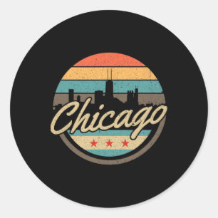 Chicago Flag Skyline Vintage Illinois Usa Souvenir Classic Round Sticker