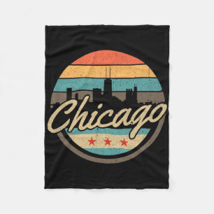 Chicago Flag Skyline Vintage Illinois Usa Souvenir Fleece Blanket