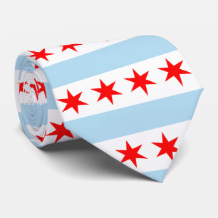 Chicago Flag Stripes and Stars Pattern Tie