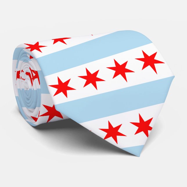 Chicago Flag Stripes and Stars Pattern Tie (Rolled)