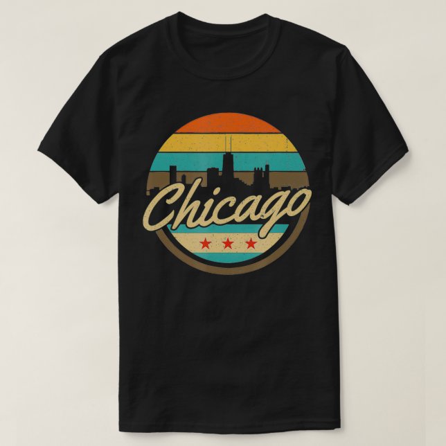 Chicago Flag Tshirt Skyline Vintage Illinois USA S (Design Front)