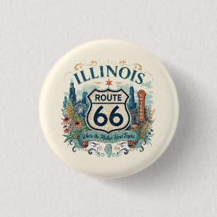 Chicago Floral Route 66 Midwest Boho Mood 1 Inch Round Button