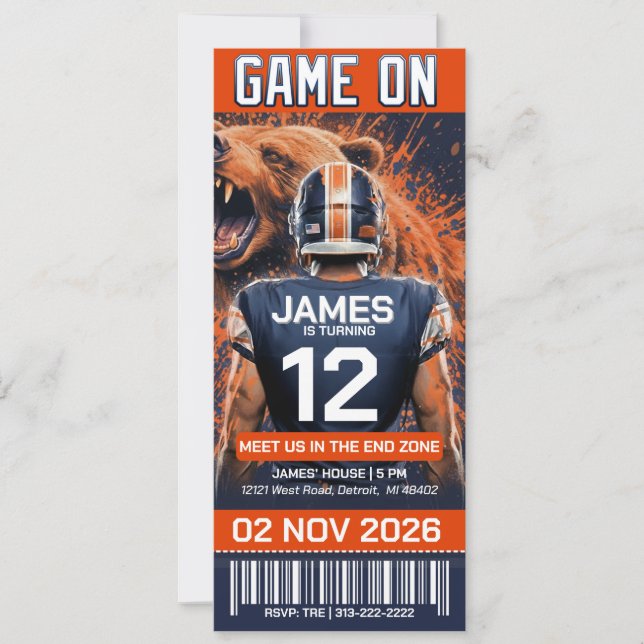Chicago Football Ticket Birthday Invitation (Front)