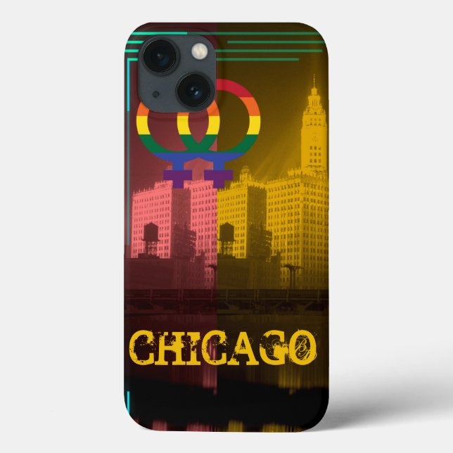 Chicago Gay Lesbian Interest Rainbow Wrigley Bldg Case-Mate iPhone Case (Back)