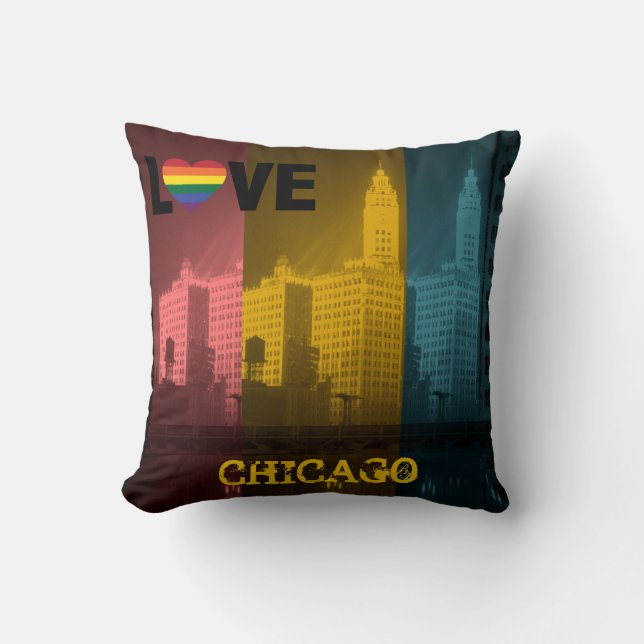Chicago Gay Pride 1930's Wrigley Building Photo Throw Pillow (Front)