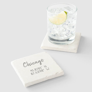 Chicago GPS Coordinates Longitude Latitude Stone Coaster