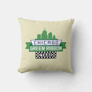 Chicago Green Ribbon Taxi Logo - Fan Art Throw Pillow