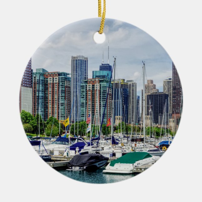 Chicago Harbour Ceramic Ornament (Front)