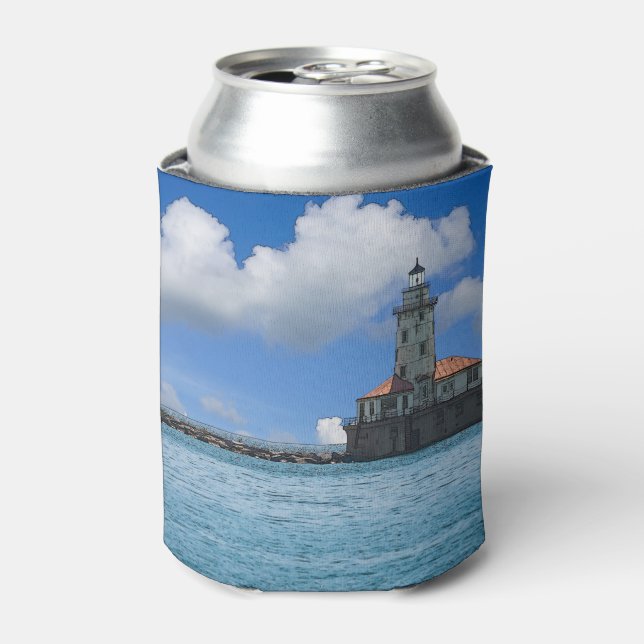 Chicago Harbour Lighthouse Painterly Can Cooler (Can Front)
